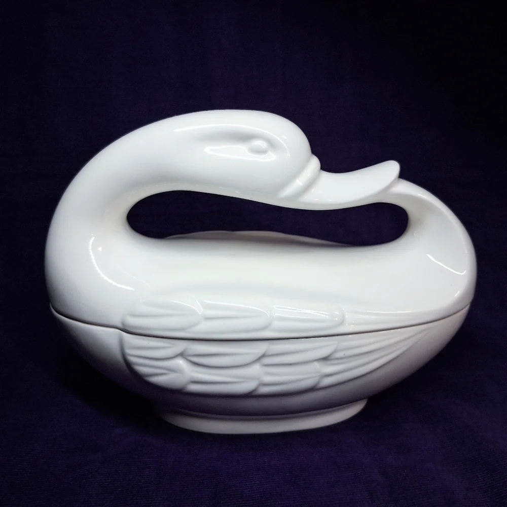 Vintage Fitz And Floyd Swan Porcelain Jewelry Trinket Holder *flaw*